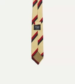 Gold, Red And Navy Stripe Shantung Silk Tie -Drakes Shop DR1AAR23126 02502 4