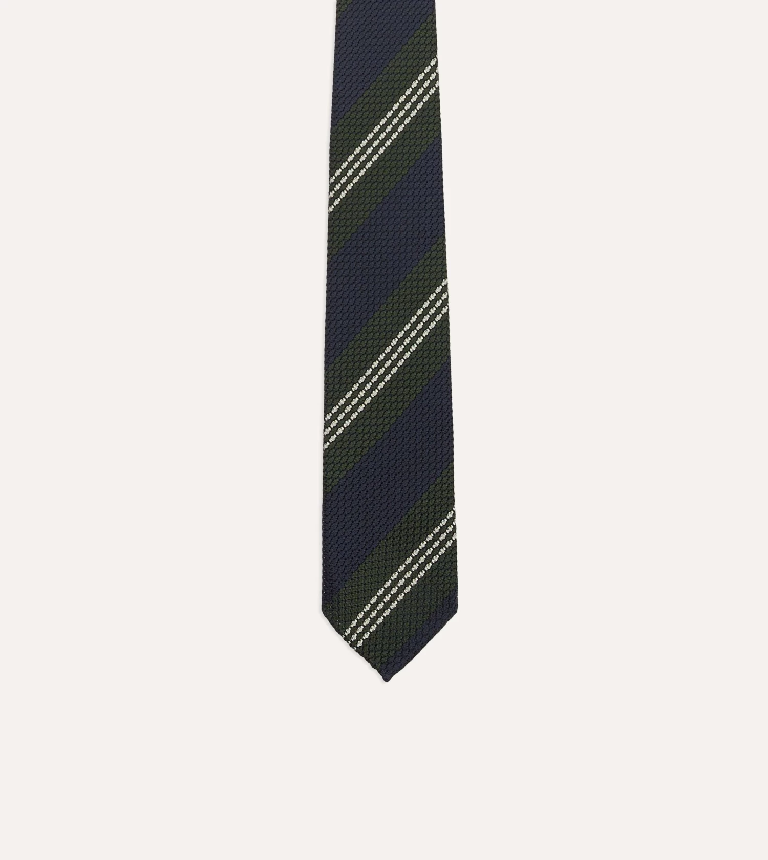 Navy, Green And White Multi Stripe Silk Grenadine Tie 6 Navy, Green And White Multi Stripe Silk Grenadine Tie - Image 4