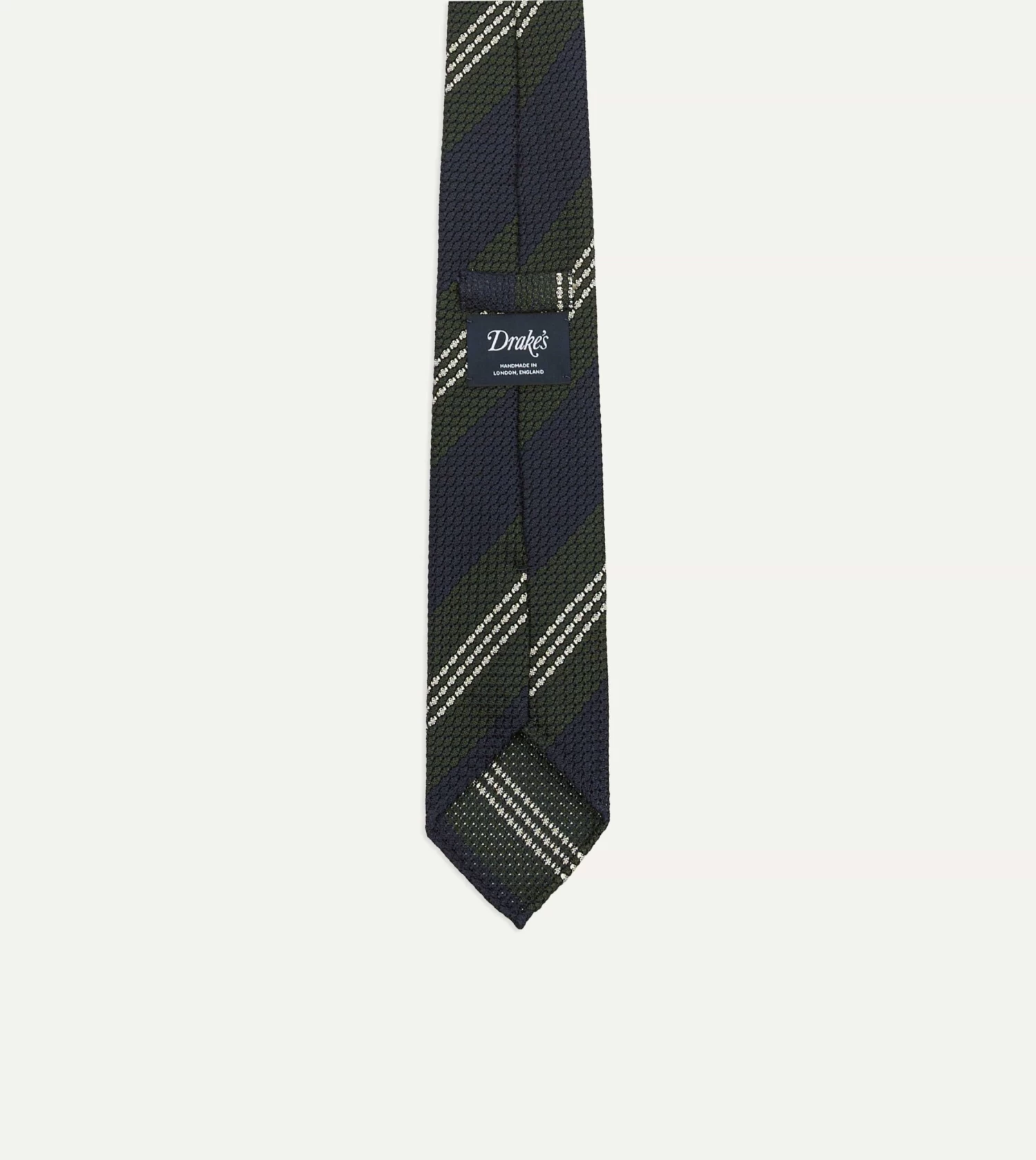Navy, Green And White Multi Stripe Silk Grenadine Tie 5 Navy, Green And White Multi Stripe Silk Grenadine Tie - Image 3