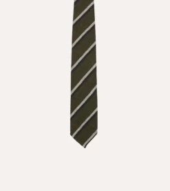 Green And Navy Sandwich Stripe Hand Rolled Shetland Wool Tie -Drakes Shop DR1AAR23579 01402 3