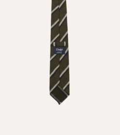Green And Navy Sandwich Stripe Hand Rolled Shetland Wool Tie -Drakes Shop DR1AAR23579 01402 4