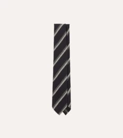 Black And Grey Sandwich Stripe Hand Rolled Shetland Wool Tie