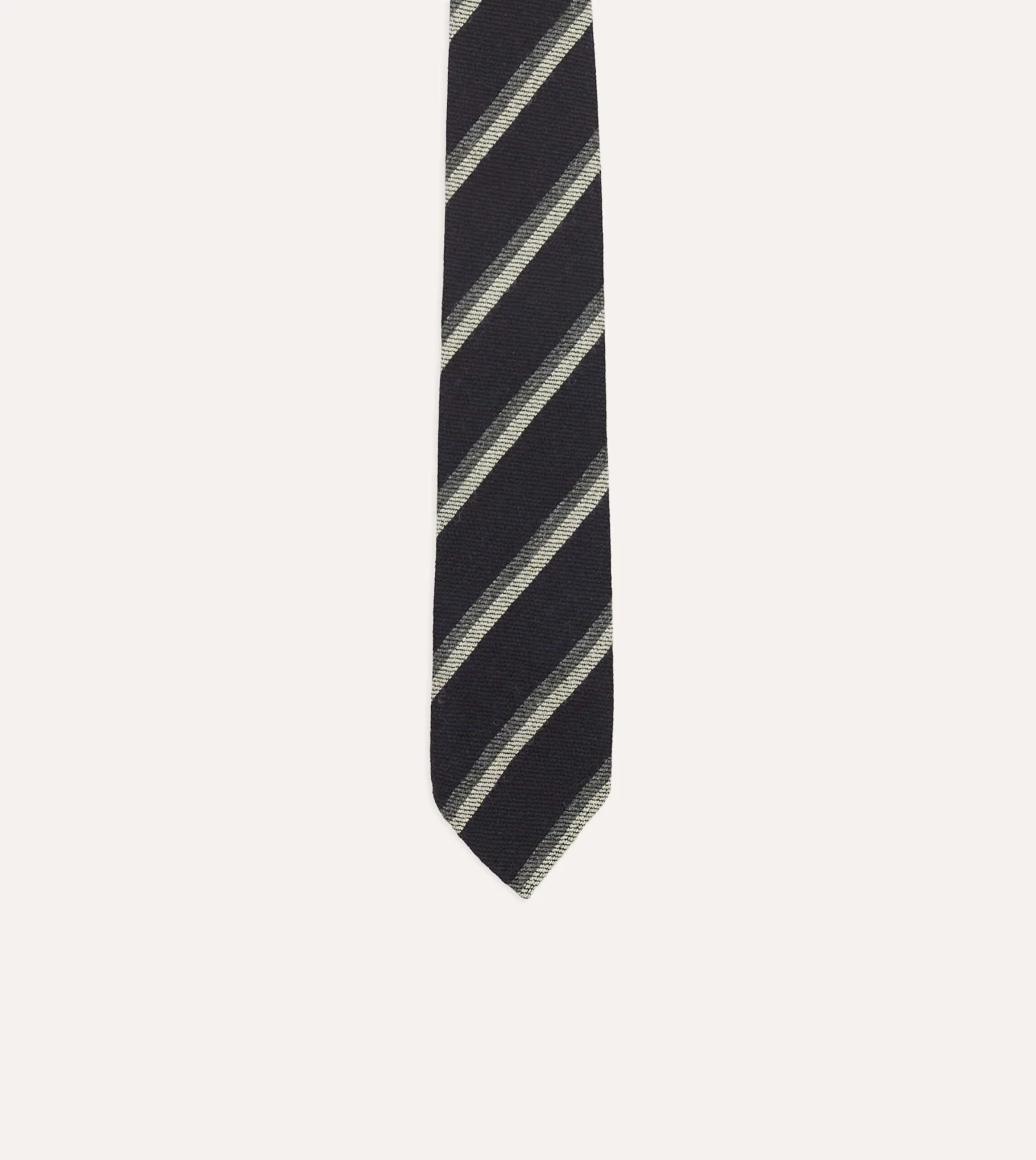 Black And Grey Sandwich Stripe Hand Rolled Shetland Wool Tie 6 Black And Grey Sandwich Stripe Hand Rolled Shetland Wool Tie - Image 4