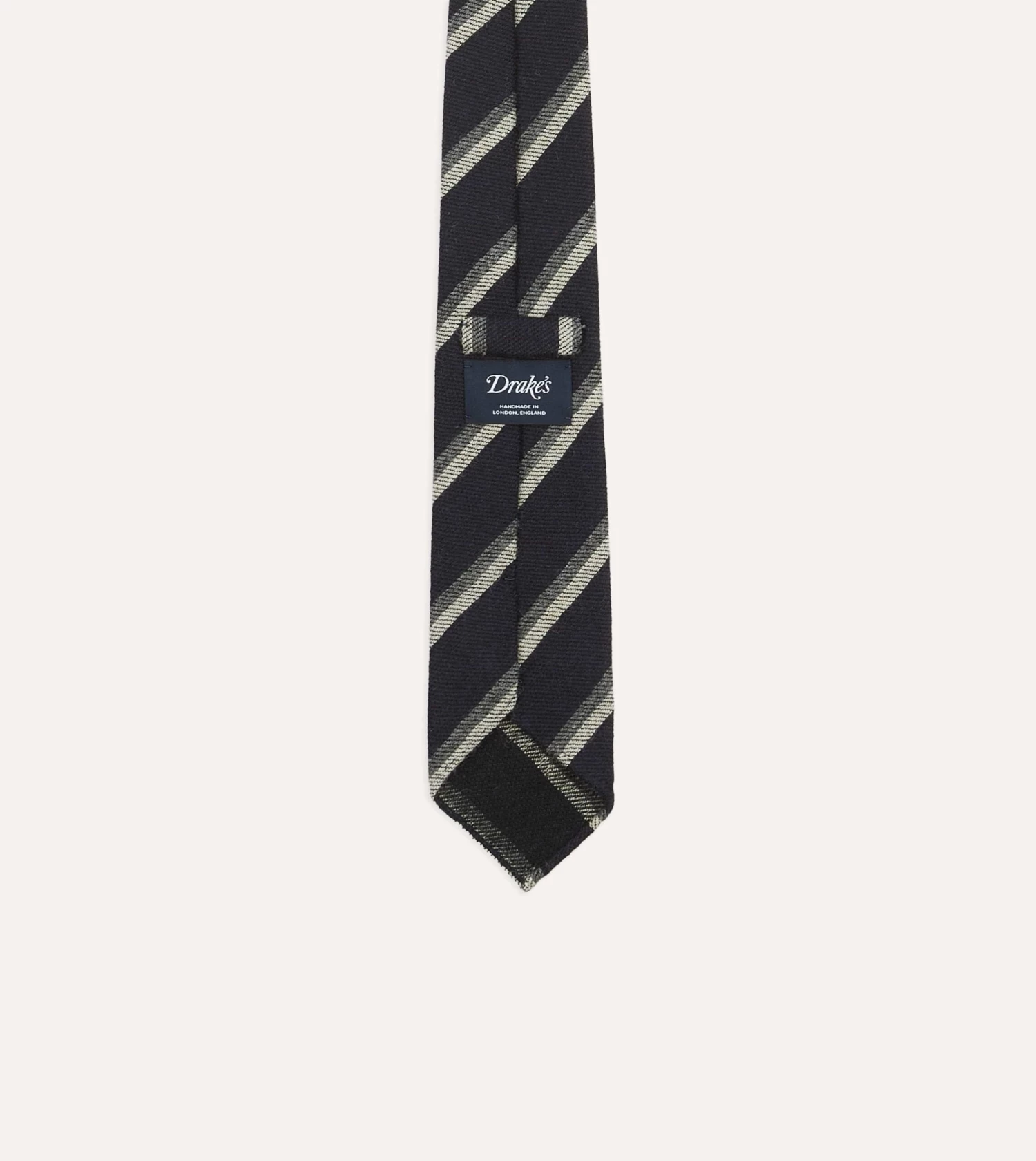 Black And Grey Sandwich Stripe Hand Rolled Shetland Wool Tie 5 Black And Grey Sandwich Stripe Hand Rolled Shetland Wool Tie - Image 3