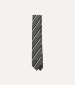 Grey And Navy Sandwich Stripe Hand Rolled Shetland Wool Tie