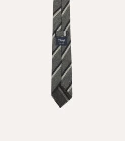 Grey And Navy Sandwich Stripe Hand Rolled Shetland Wool Tie -Drakes Shop DR1AAR23579 03602 4