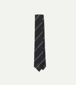 Navy And Silver Sandwich Stripe Hand Rolled Silk Grenadine Tie