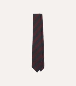 Navy And Red Stripe Hand Rolled Large Knot Grenadine Tie