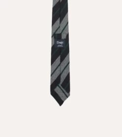 Black And Grey Multi Stripe Hand Rolled Wool Tie -Drakes Shop DR1AAR23585 01102 4