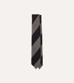 Grey And Black Block Stripe Hand Rolled Wool Tie