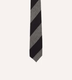 Grey And Black Block Stripe Hand Rolled Wool Tie -Drakes Shop DR1AAR23585 02602 3