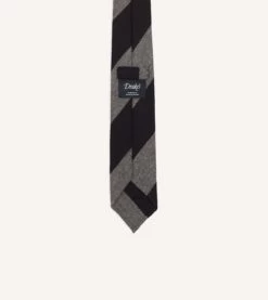 Grey And Black Block Stripe Hand Rolled Wool Tie -Drakes Shop DR1AAR23585 02602 4