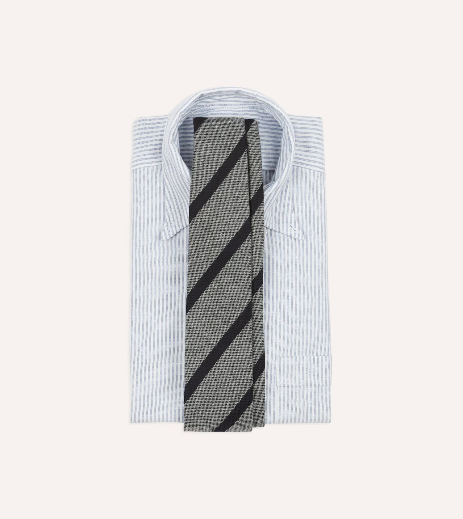 Grey And Black Double Stripe Hand Rolled Wool Tie 4 Grey And Black Double Stripe Hand Rolled Wool Tie - Image 2