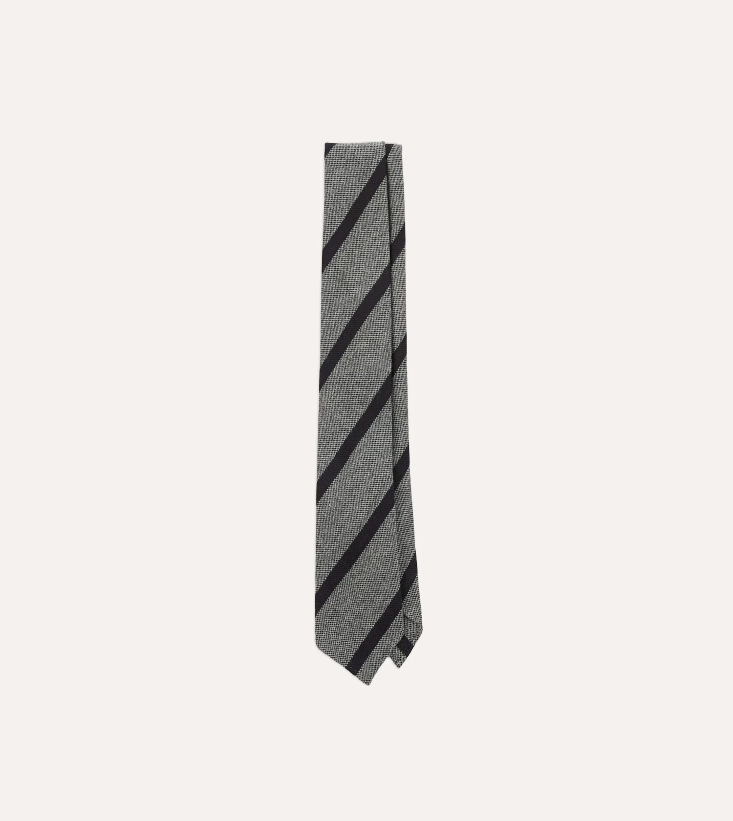 Grey And Black Double Stripe Hand Rolled Wool Tie 3 Grey And Black Double Stripe Hand Rolled Wool Tie
