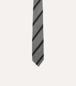 Grey And Black Double Stripe Hand Rolled Wool Tie 9 Grey And Black Double Stripe Hand Rolled Wool Tie -Drakes Shop DR1AAR23585 03602 3