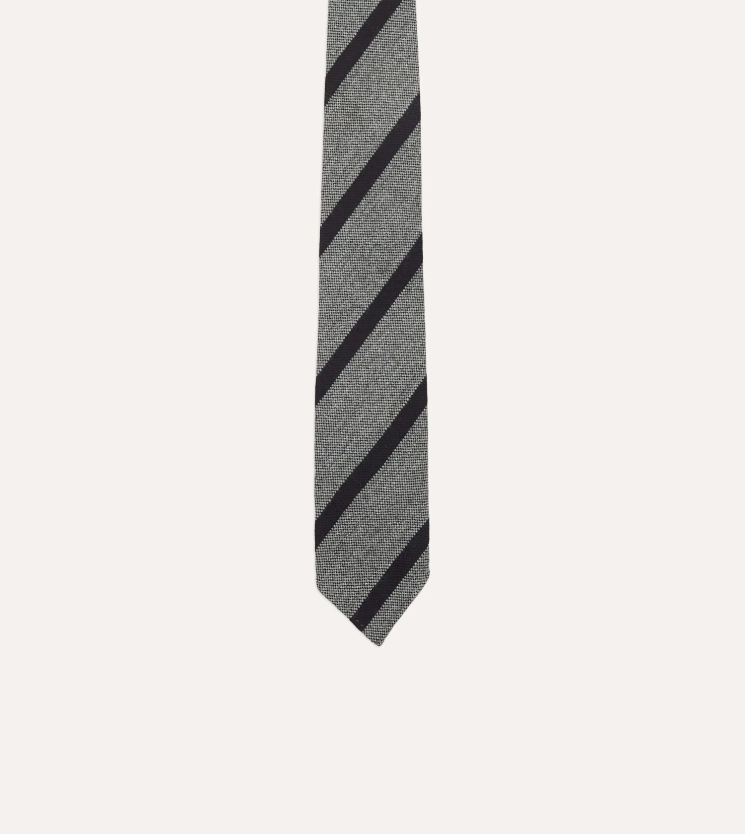 Grey And Black Double Stripe Hand Rolled Wool Tie 6 Grey And Black Double Stripe Hand Rolled Wool Tie - Image 4