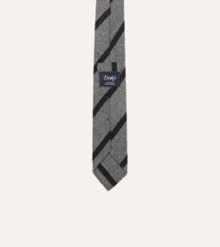 Grey And Black Double Stripe Hand Rolled Wool Tie 8 Grey And Black Double Stripe Hand Rolled Wool Tie -Drakes Shop DR1AAR23585 03602 4