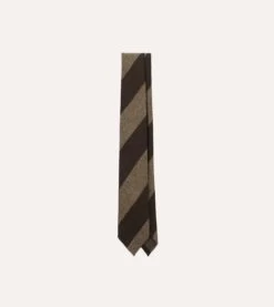 Brown And Ecru Block Stripe Hand Rolled Wool Tie