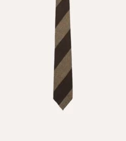 Brown And Ecru Block Stripe Hand Rolled Wool Tie -Drakes Shop DR1AAR23587 01302 3