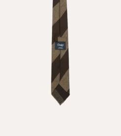 Brown And Ecru Block Stripe Hand Rolled Wool Tie -Drakes Shop DR1AAR23587 01302 4
