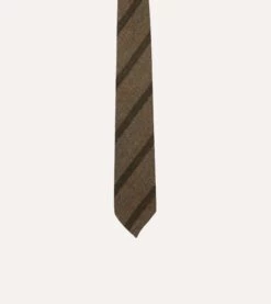 Brown Sandwich Stripe Hand Rolled Wool Tie -Drakes Shop DR1AAR23587 02302 3