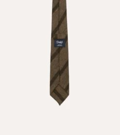 Brown Sandwich Stripe Hand Rolled Wool Tie -Drakes Shop DR1AAR23587 02302 4