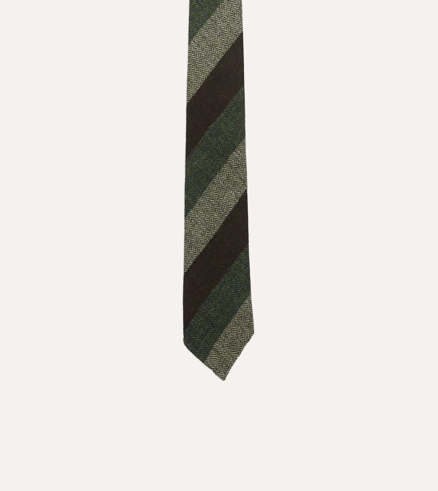 Brown And Green Thick Stripe Herringbone Hand Rolled Shetland Wool Tie 6 Brown And Green Thick Stripe Herringbone Hand Rolled Shetland Wool Tie - Image 4