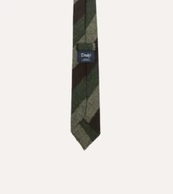 Brown And Green Thick Stripe Herringbone Hand Rolled Shetland Wool Tie 8 Brown And Green Thick Stripe Herringbone Hand Rolled Shetland Wool Tie -Drakes Shop DR1AAR23589 01402 4
