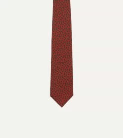 Red Mini Leaves Print Foulard Silk Self Tipped Tie -Drakes Shop DR1AAS18513 05701 3