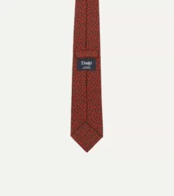 Red Mini Leaves Print Foulard Silk Self Tipped Tie -Drakes Shop DR1AAS18513 05701 4