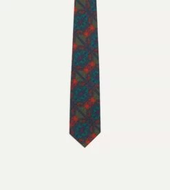 Green And Orange Mosaic Tile Print Madder Silk Self Tipped Tie -Drakes Shop DR1AAS19509 04801 3