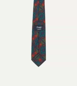 Green And Orange Mosaic Tile Print Madder Silk Self Tipped Tie -Drakes Shop DR1AAS19509 04801 4