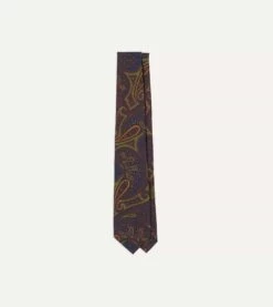 Navy And Green Large Paisley Print Madder Silk Self Tipped Tie