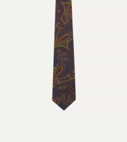 Navy And Green Large Paisley Print Madder Silk Self Tipped Tie -Drakes Shop DR1AAS20512 01251 3