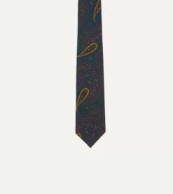 Teal And Purple Large Paisley Print Madder Silk Self Tipped Tie 9 Teal And Purple Large Paisley Print Madder Silk Self Tipped Tie -Drakes Shop DR1AAS20512 03901 3