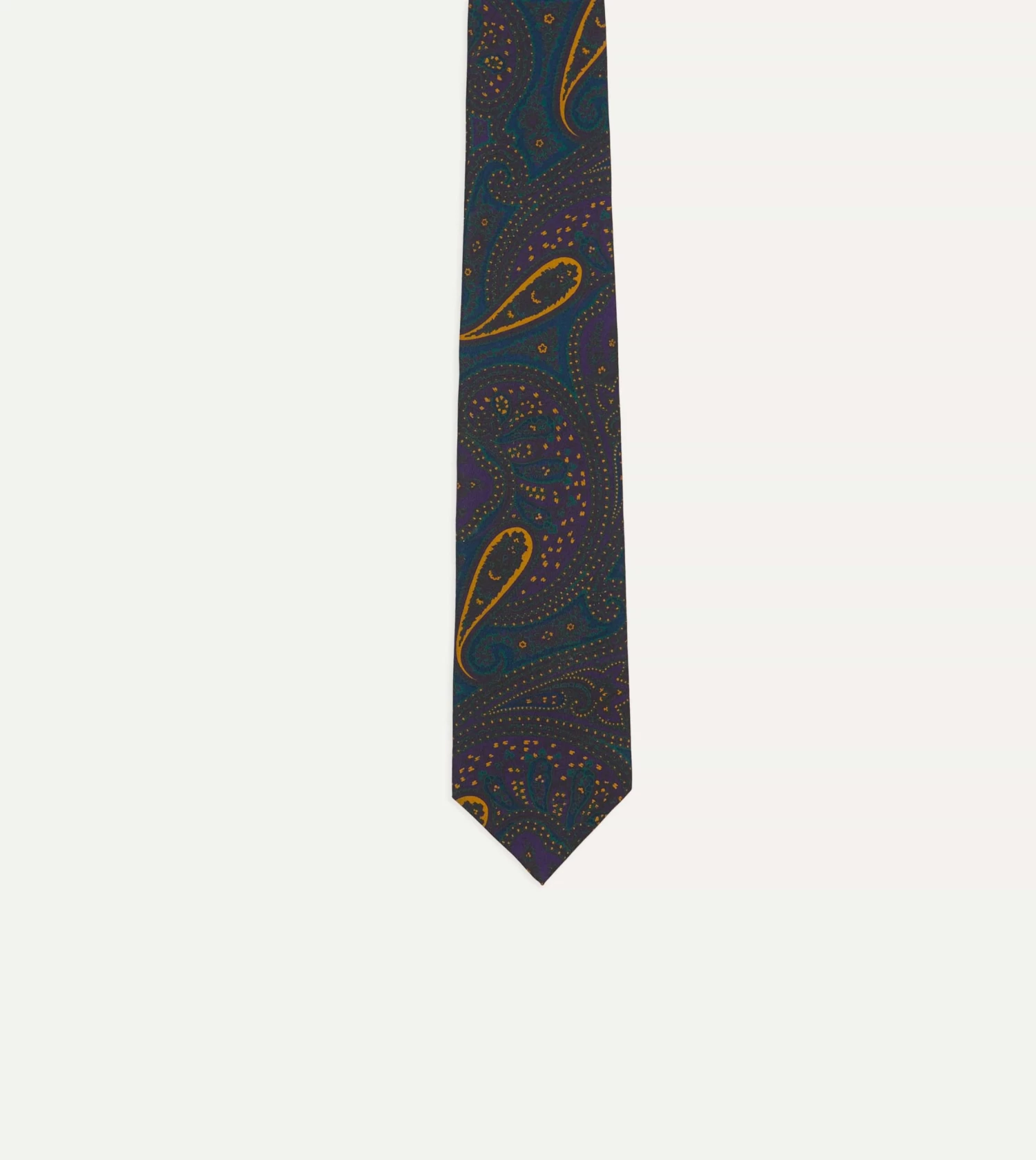 Teal And Purple Large Paisley Print Madder Silk Self Tipped Tie 6 Teal And Purple Large Paisley Print Madder Silk Self Tipped Tie - Image 4