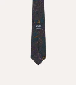 Teal And Purple Large Paisley Print Madder Silk Self Tipped Tie 8 Teal And Purple Large Paisley Print Madder Silk Self Tipped Tie -Drakes Shop DR1AAS20512 03901 4