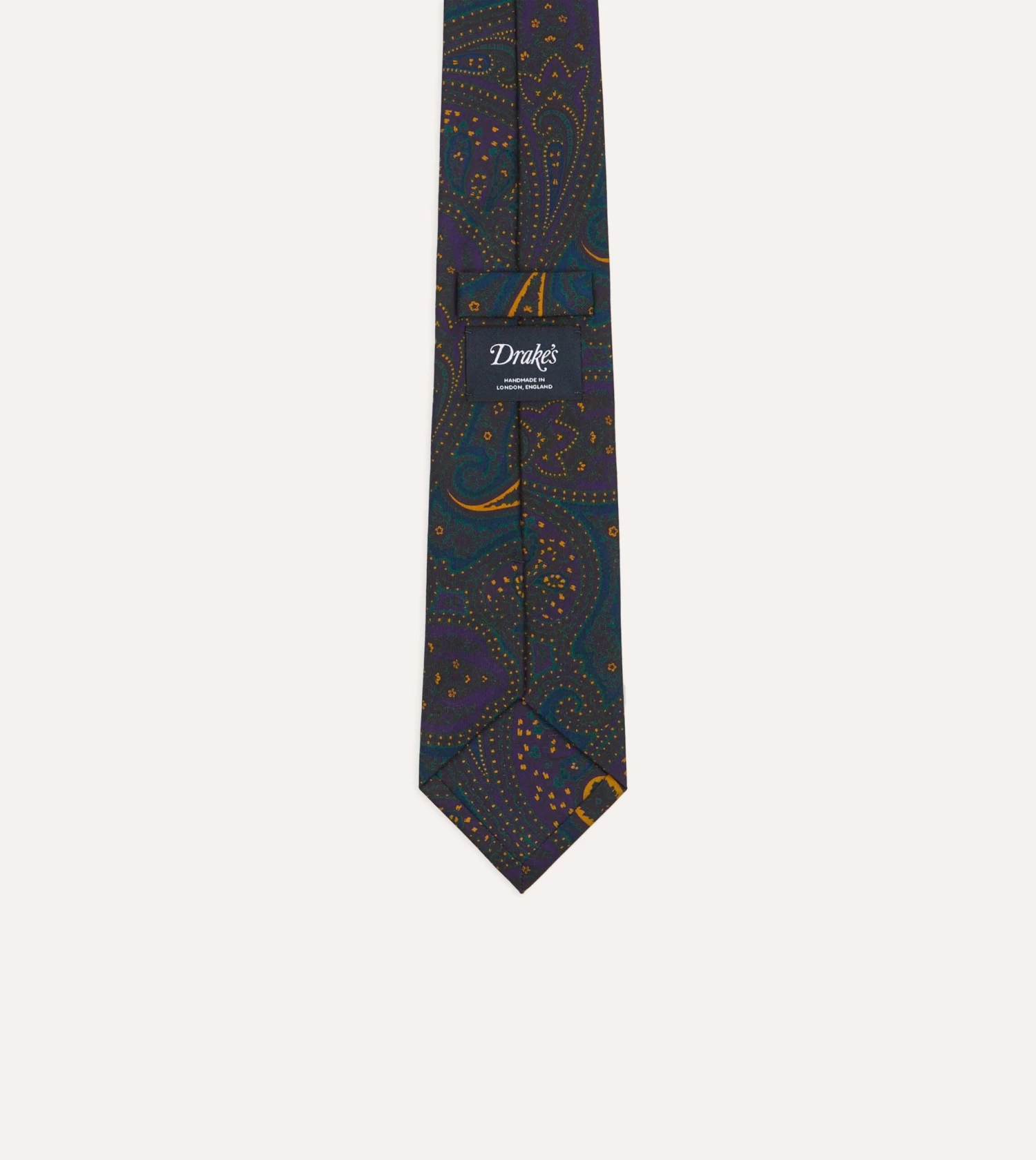 Teal And Purple Large Paisley Print Madder Silk Self Tipped Tie 5 Teal And Purple Large Paisley Print Madder Silk Self Tipped Tie - Image 3
