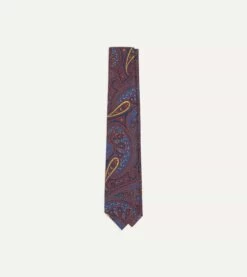 Red And Blue Large Paisley Print Madder Silk Self Tipped Tie