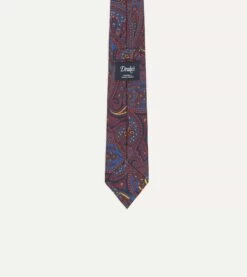 Red And Blue Large Paisley Print Madder Silk Self Tipped Tie -Drakes Shop DR1AAS20512 04701 4