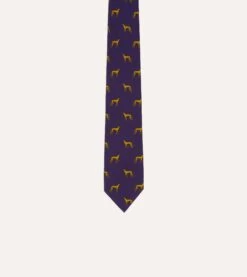 Navy And Yellow Dog Print Silk Tie -Drakes Shop DR1AAS21002 04900 3