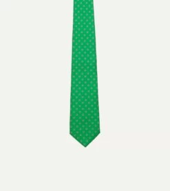 Green Circular Dot Silk Self Tipped Tie -Drakes Shop DR1AAS23190 02401 3