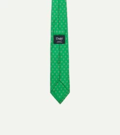 Green Circular Dot Silk Self Tipped Tie -Drakes Shop DR1AAS23190 02401 4