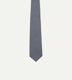 Grey Mini Circular Dot Silk Self Tipped Tie -Drakes Shop DR1AAS23191 01241 3