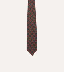 Green And Brown Jumbled Tile Print Silk Twill Self Tipped Tie -Drakes Shop DR1AAS23574 05401 3