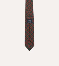 Green And Brown Jumbled Tile Print Silk Twill Self Tipped Tie -Drakes Shop DR1AAS23574 05401 4