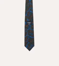 Blue And Green Large Paisley Print Silk Twill Self Tipped Tie -Drakes Shop DR1AAS23575 03201 4