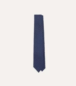 Navy Mini Paisley Leaf Print Silk Twill Self Tipped Tie