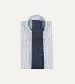 Navy Flower Medallion Print Silk Twill Self Tipped Tie -Drakes Shop DR1AAS23578 01251 1