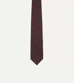 Red And Green Paisley Double Leaf Print Silk Tipped Tie -Drakes Shop DR1AAS24096 01 700 3